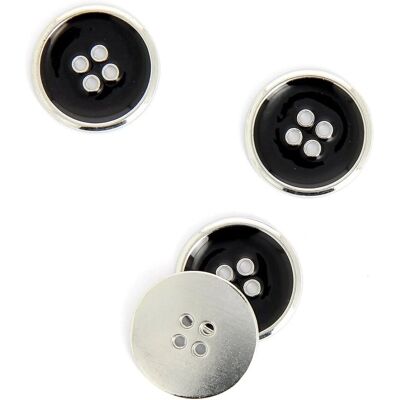Mondial Tissus - MT - 20 mm - Argent et Noir - Bouton Mondial Tissus - MT - 20 mm - Argent et Noir - Bouton