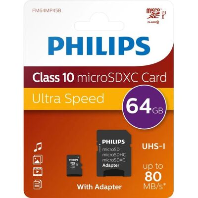 Tarjeta de memoria Philips FM64MP45B/10 - 64GB MicroSDHC Clase 10 Tarjeta de memoria Philips FM64MP45B/10 - 64GB MicroSDHC Clase 10