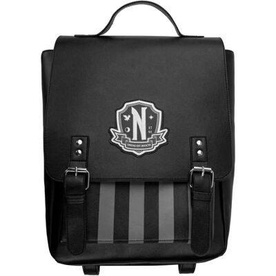 Mochila Wednesday da Cinereplicas Nevermore Academy Preta - Licença Oficial, Poliéster, 32x24x14cm Mochila Wednesday da Cinereplicas Nevermore Academy Preta - Licença Oficial, Poliéster, 32x24x14cm