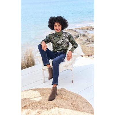 Linea Tesini Kaki-Vert D'Eau Blumenmuster Pullover Linea Tesini Kaki-Vert D'Eau Blumenmuster Pullover