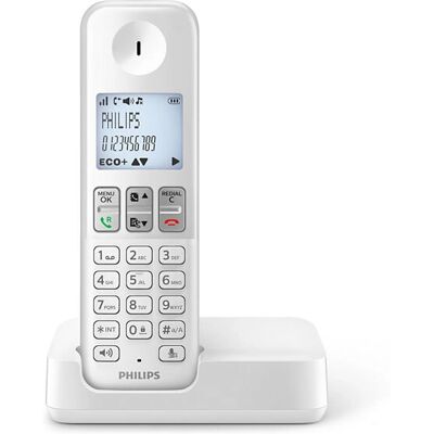 Téléphone sans fil Philips D2501W/34 - DECT, Blanc - Publicité Téléphone sans fil Philips D2501W/34 - DECT, Blanc - Publicité