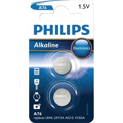 Philips A76/01b Mini Alkaline LR44 - Batterie - Publicité Philips A76/01b Mini Alkaline LR44 - Batterie - Publicité
