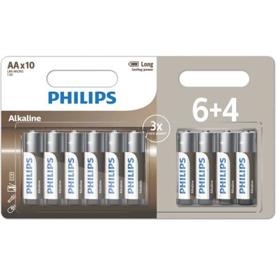 Philips LR6A10BP/10 Piles alcalines AA pour maison - Publicité Philips LR6A10BP/10 Piles alcalines AA pour maison - Publicité