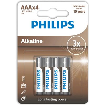 Batería Alcalina Philips LR03A4B/10 - 10 Años de Energía Batería Alcalina Philips LR03A4B/10 - 10 Años de Energía