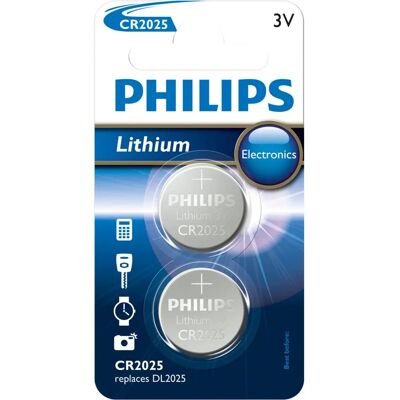 Pile lithium Philips CR2025 - 2 pièces - Publicité Pile lithium Philips CR2025 - 2 pièces - Publicité