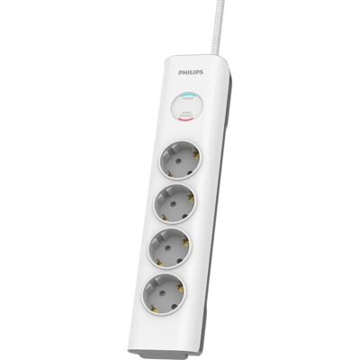 Philips Strömskinne - 4 Utgångar, 2m Kabel, Överspänningsskydd Philips Strömskinne - 4 Utgångar, 2m Kabel, Överspänningsskydd