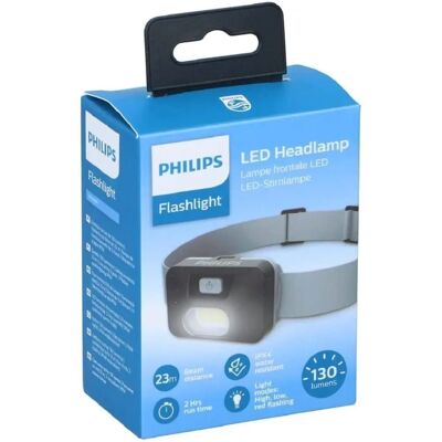 Lampe Frontale Philips - 130 Lumens - 3 Modes - IPX4 - Piles Incluses - Publicité Lampe Frontale Philips - 130 Lumens - 3 Modes - IPX4 - Piles Incluses - Publicité