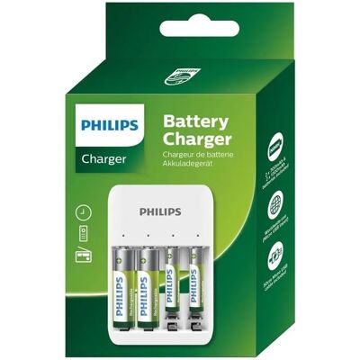 Cargador universal USB Philips - Incluye 2x AAA y 2x AA baterías Cargador universal USB Philips - Incluye 2x AAA y 2x AA baterías