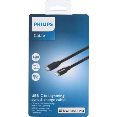 Philips USB-C auf Lightning Kabel - 1,2M - Ersatz Apple Kabel - Schwarz Philips USB-C auf Lightning Kabel - 1,2M - Ersatz Apple Kabel - Schwarz