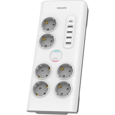 Philips grenuttag - 6 uttag, 4 USB, USB-C, Överspänningsskydd Philips grenuttag - 6 uttag, 4 USB, USB-C, Överspänningsskydd