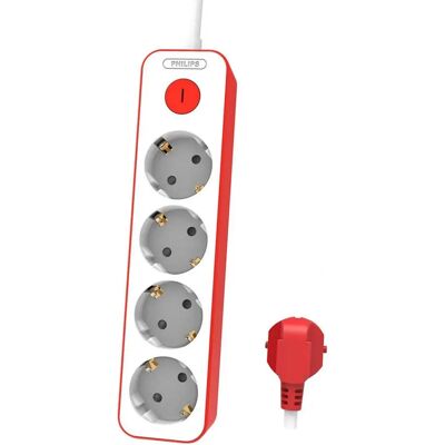 Philips Modelo CHP2145R/GRS Toma de corriente - 4 enchufes, Rojo Philips Modelo CHP2145R/GRS Toma de corriente - 4 enchufes, Rojo