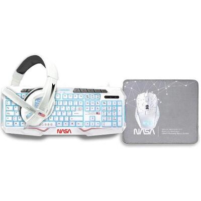 Kit de Teclado e Mouse NASA Andromeda 4 em 1 - Gaming USB, Branco Cinza Kit de Teclado e Mouse NASA Andromeda 4 em 1 - Gaming USB, Branco Cinza