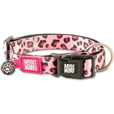 Max & Molly Smart ID Leopard Pink Dog Collar - Adjustable, Durable & Comfortable Max & Molly Smart ID Leopard Pink Dog Collar - Adjustable, Durable & Comfortable