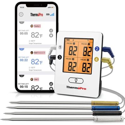 Termômetro de carne Bluetooth ThermoPro TP25 - 4 sondas, digital sem fio Termômetro de carne Bluetooth ThermoPro TP25 - 4 sondas, digital sem fio