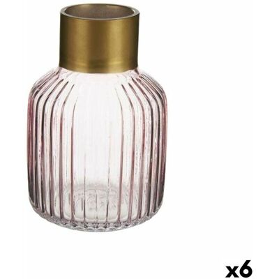 Vaso in Vetro a Righe Rosa e Oro - Set di 6 Vaso in Vetro a Righe Rosa e Oro - Set di 6