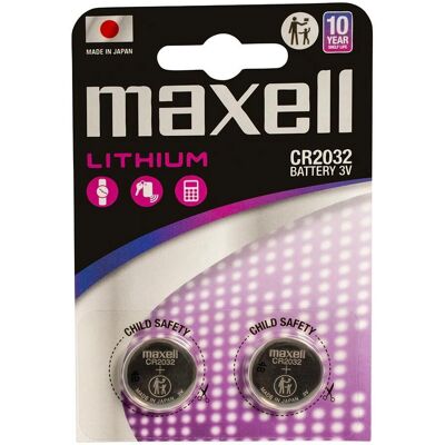 Pile Maxell CR2032 - Dioxyde de Manganèse de Lithium - 2 pièces - Publicité Pile Maxell CR2032 - Dioxyde de Manganèse de Lithium - 2 pièces - Publicité
