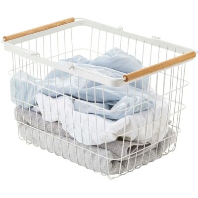 Yamazaki Tosca Laundry Basket - Wooden Handles, Compact Yamazaki Tosca Laundry Basket - Wooden Handles, Compact