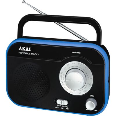Akai PR003A-410B Přenosné analogové rádio - FM/AM - Černá/Modrá Akai PR003A-410B Přenosné analogové rádio - FM/AM - Černá/Modrá
