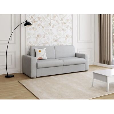 Canapé convertible gris en tissu et velours Vente-unique - 3 places, 196x94x85 cm - Publicité Canapé convertible gris en tissu et velours Vente-unique - 3 places, 196x94x85 cm - Publicité