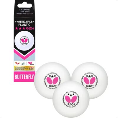 Balles de Tennis de Table Butterfly R40+ 3 Étoiles - Pack de 3 Balles de Tennis de Table Butterfly R40+ 3 Étoiles - Pack de 3