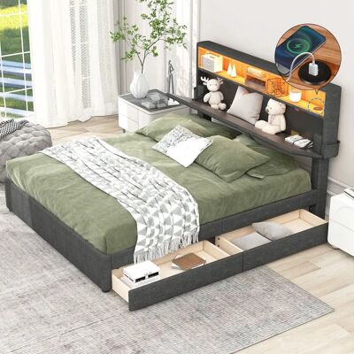 WISHDOR - Letto matrimoniale imbottito 140x200 cm - Gris - Bed WISHDOR - Letto matrimoniale imbottito 140x200 cm - Gris - Bed