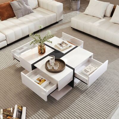 MODFU - Tavolino da caffè lucido - 78x78x36 cm - Blanco y negro - Coffee table MODFU - Tavolino da caffè lucido - 78x78x36 cm - Blanco y negro - Coffee table