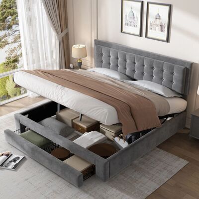 OKWISH - WF305839AAG - Grau Samt - 180x200 - Bett OKWISH - WF305839AAG - Grau Samt - 180x200 - Bett