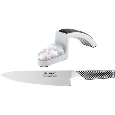 Set di Coltelli Global G-2220GB - Acciaio inox e plastica - Coltello da chef 20cm & Affilacoltelli Set di Coltelli Global G-2220GB - Acciaio inox e plastica - Coltello da chef 20cm & Affilacoltelli