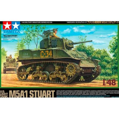 Kit de Modèle Tamiya M5A1 Stuart 1:48 - Char Américain WWII Kit de Modèle Tamiya M5A1 Stuart 1:48 - Char Américain WWII