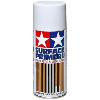 Primaire de surface gris Tamiya - Peinture en spray acrylique - Primaire pour plastique et métal Primaire de surface gris Tamiya - Peinture en spray acrylique - Primaire pour plastique et métal