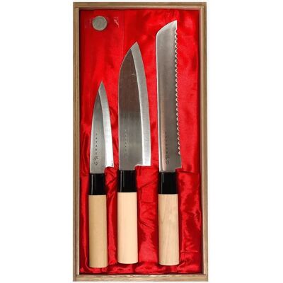 Satake Houcho Knivsett - 3 Deler - Sølvfarget - Japansk Stil - Høykvalitets Kulstoffstål Satake Houcho Knivsett - 3 Deler - Sølvfarget - Japansk Stil - Høykvalitets Kulstoffstål