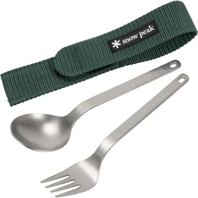 Snow Peak Green Titanium Fork & Spoon Set - Unisex - Size: UNI Snow Peak Green Titanium Fork & Spoon Set - Unisex - Size: UNI