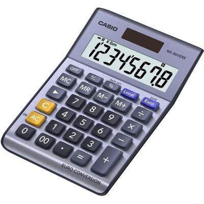 Calcolatrice Casio MS-80VERII - 8 cifre, Solare, Euro, Viola Calcolatrice Casio MS-80VERII - 8 cifre, Solare, Euro, Viola