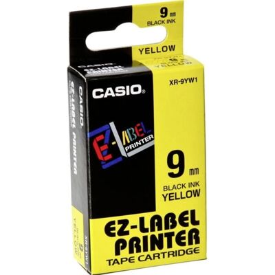 Casio XR-9YW1-W-DJ Bastoncino per Etichette 9mm Nero su Giallo - Nastro etichettatura Casio XR-9YW1-W-DJ Bastoncino per Etichette 9mm Nero su Giallo - Nastro etichettatura