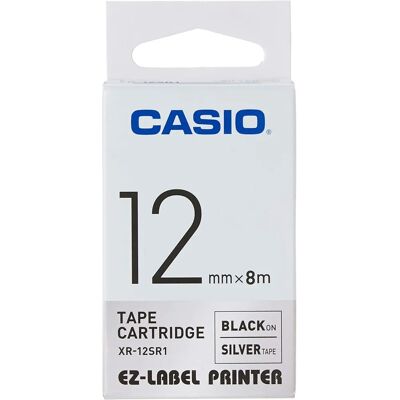 Casio KR-12SR1 Label Tape - Black on Silver - Label Type Casio KR-12SR1 Label Tape - Black on Silver - Label Type
