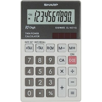 Calcolatrice Sharp EL-W211G - 10 Cifre, Grigia, Portatile, Solare & Batteria Calcolatrice Sharp EL-W211G - 10 Cifre, Grigia, Portatile, Solare & Batteria