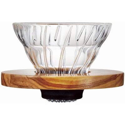 HARIO V60 Glass Transparent Coffee Dripper Olive Wood HARIO V60 Glass Transparent Coffee Dripper Olive Wood