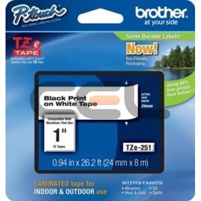 Brother TZE251CIV Beschriftungsband - Weiß, 2,4cm x 8m - Für Brother PT-D600 Brother TZE251CIV Beschriftungsband - Weiß, 2,4cm x 8m - Für Brother PT-D600