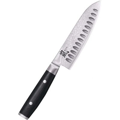 Yaxell Ran Santoku Couteau 16,5cm Acier Damasqué - Kullenschliff - Noir/Argent - Publicité Yaxell Ran Santoku Couteau 16,5cm Acier Damasqué - Kullenschliff - Noir/Argent - Publicité