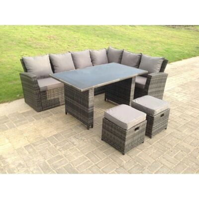 Fimous Hochlehner Rattan Ecksofa Esstisch mit Hockern - 8 Sitze Dunkelgrau Fimous Hochlehner Rattan Ecksofa Esstisch mit Hockern - 8 Sitze Dunkelgrau