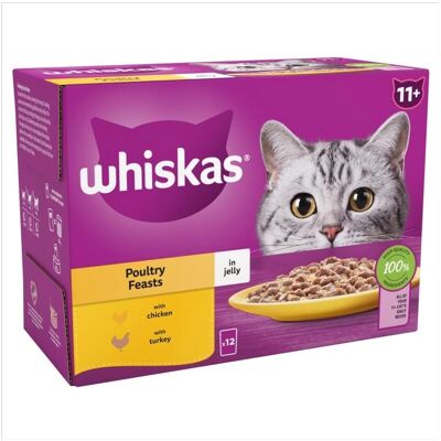 Whiskas 11+ Senior Pouches in Jelly - Poultry, Fish & 12 Pack Whiskas 11+ Senior Pouches in Jelly - Poultry, Fish & 12 Pack