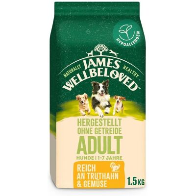 JAMES WELLBELOVED Adult Turkey & Vegetables Grain-Free Dog Food - 1.5kg JAMES WELLBELOVED Adult Turkey & Vegetables Grain-Free Dog Food - 1.5kg