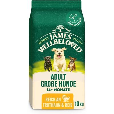 Cibo per cani adulti James Wellbeloved - Raza grande, 10kg - Tacchino e Riso Cibo per cani adulti James Wellbeloved - Raza grande, 10kg - Tacchino e Riso