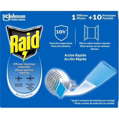 Diffuseur Électrique Anti-Moustiques Raid - 10 Pastilles - Publicité Diffuseur Électrique Anti-Moustiques Raid - 10 Pastilles - Publicité