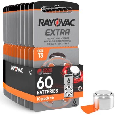 Rayovac Piles pour Appareils Auditifs Taille 13 - Pack de 60 - Publicité Rayovac Piles pour Appareils Auditifs Taille 13 - Pack de 60 - Publicité