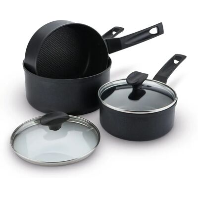 Prestige 9x Tougher Saucepan Set - 3 Piece, Induction Safe Prestige 9x Tougher Saucepan Set - 3 Piece, Induction Safe