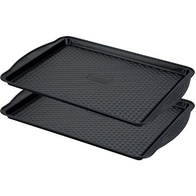 Prestige Aerolift Oven Tray Set Black Steel Twin Pack Large Bakeware - 11 x 15" Prestige Aerolift Oven Tray Set Black Steel Twin Pack Large Bakeware - 11 x 15"
