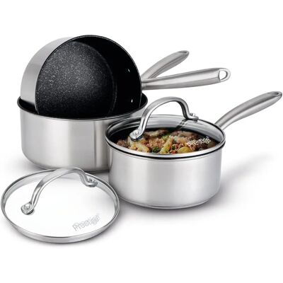 Set di Pentole Antiaderenti in Acciaio Inox Prestige - 16/18/20cm - Adatto per induzione Set di Pentole Antiaderenti in Acciaio Inox Prestige - 16/18/20cm - Adatto per induzione