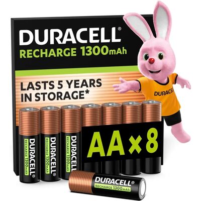 Duracell AA Rechargeable Batteries - 8 Pack - 1300mAh - 2000 Cycles - Pre-charged Duracell AA Rechargeable Batteries - 8 Pack - 1300mAh - 2000 Cycles - Pre-charged
