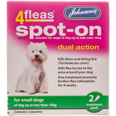 Johnsons 4fleas Dual Action Small Dog Flea Treatment - 2 Pipettes Johnsons 4fleas Dual Action Small Dog Flea Treatment - 2 Pipettes